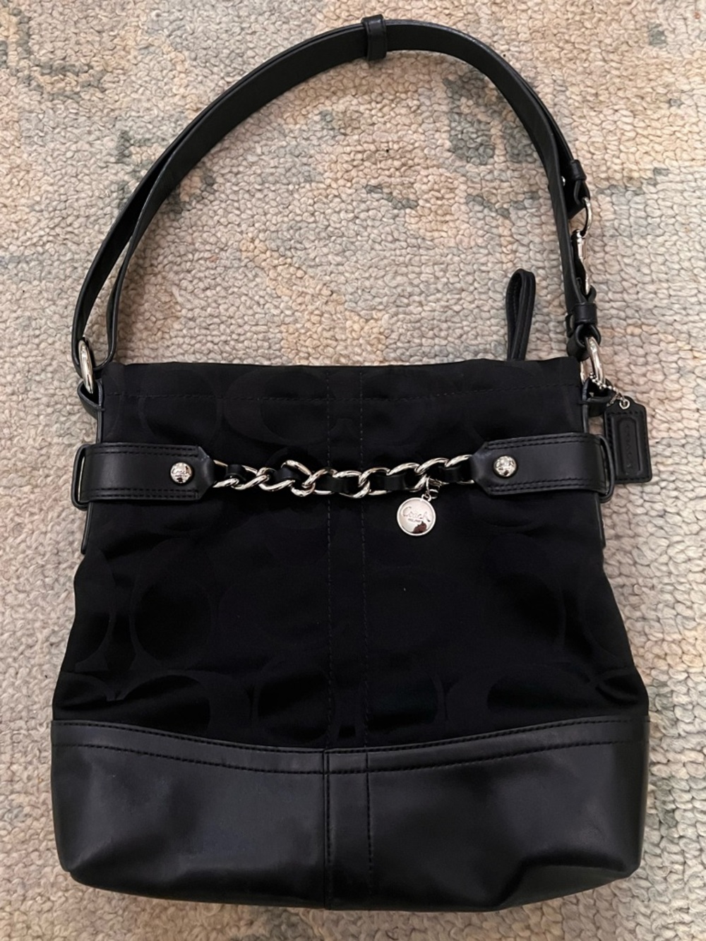 Coach Signature Optic Chain Shoulder Bag Purse Duffle Black
